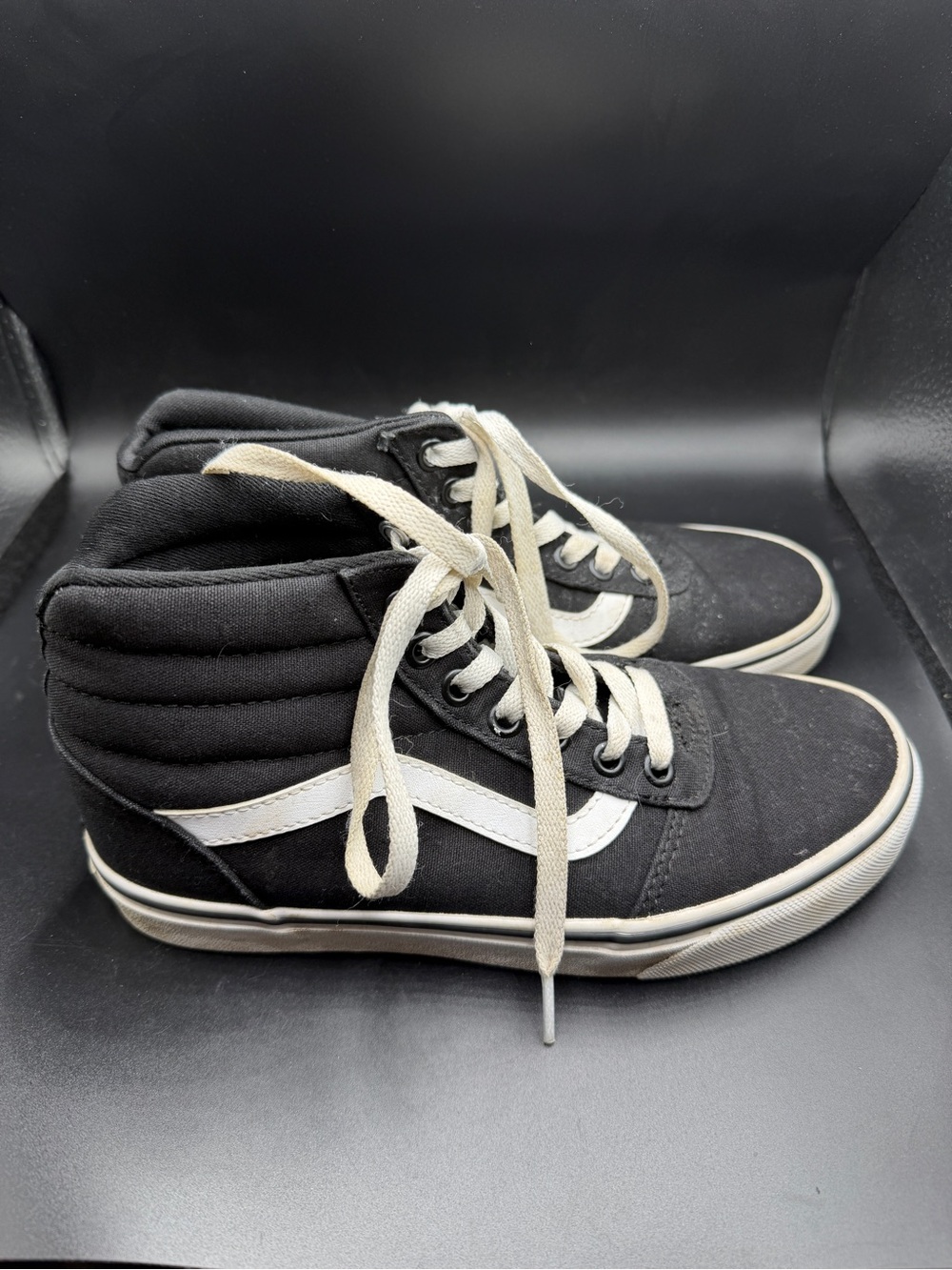 Vans women’s Black High-Top Sneakers with White Stripe and Laces sneakers